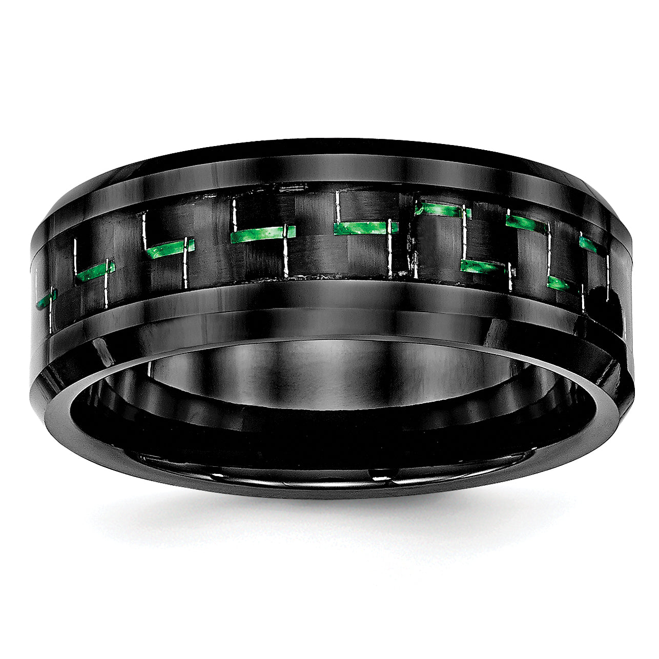 Ceramic Black with Green Carbon Fiber Inlay Beveled Edge Ring