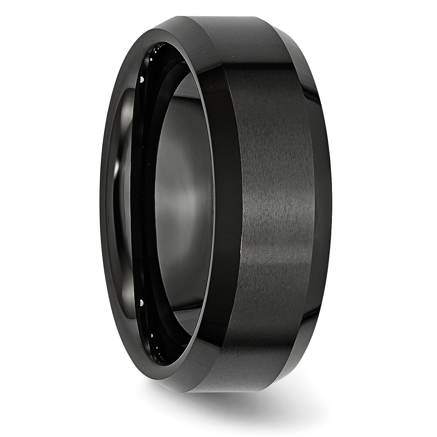 Ceramic Black Beveled Edge 8mm Brushed and Polished Band