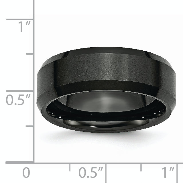 Ceramic Black Beveled Edge 8mm Brushed and Polished Band