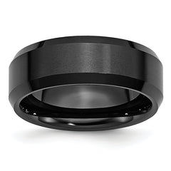 Ceramic Black Beveled Edge 8mm Brushed and Polished Band