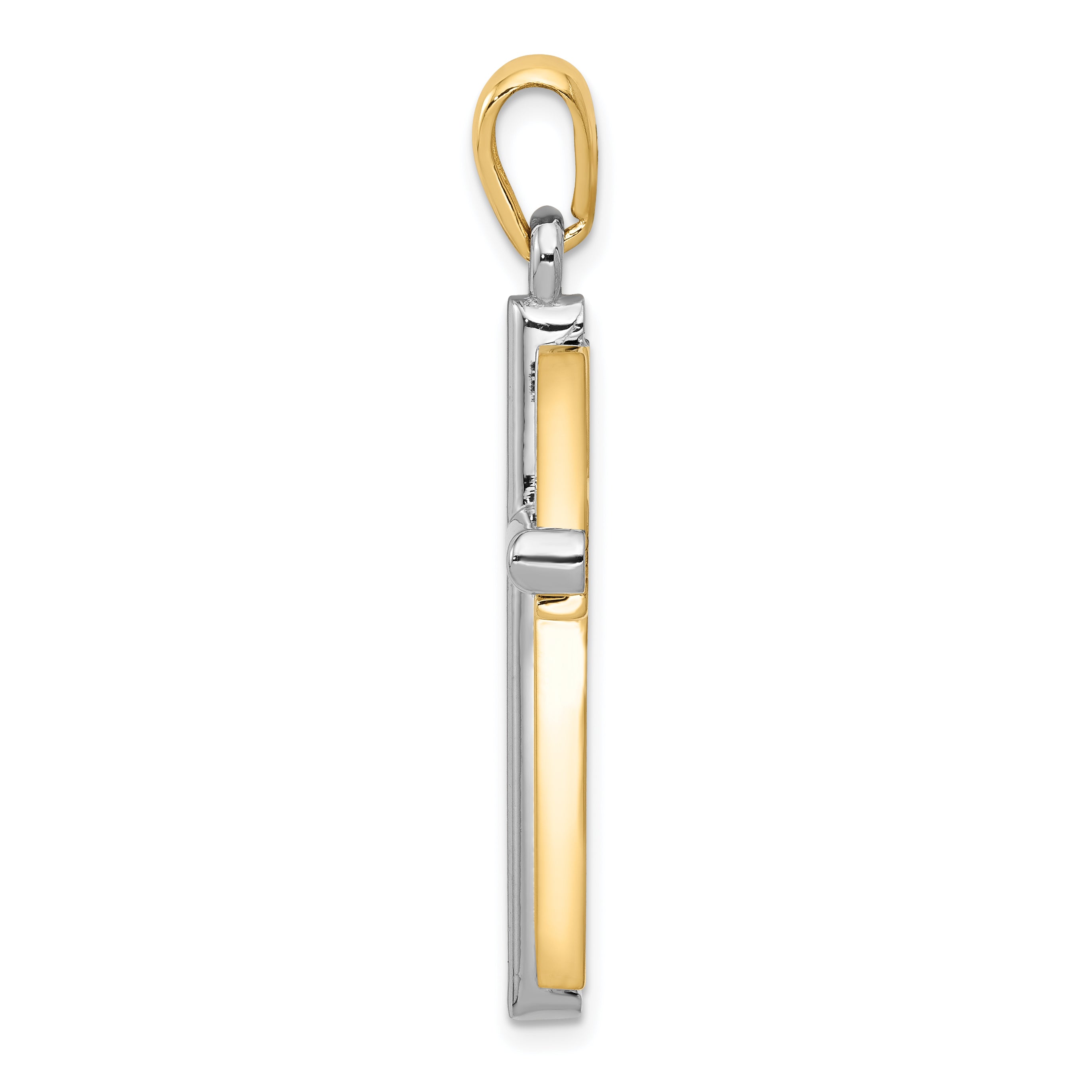 14K Two-Tone Gold Cross Pendant with Polished Back Elegant Design Secondary image