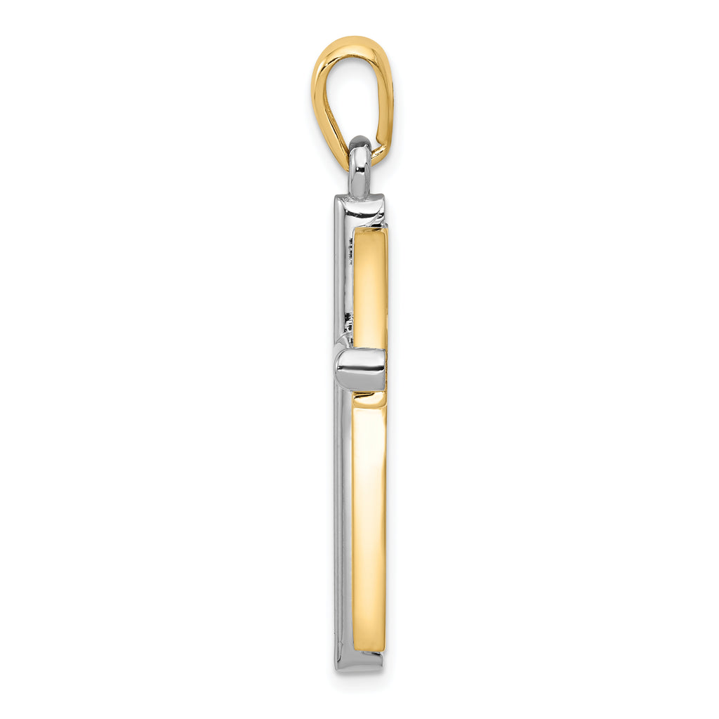 14K Two-Tone Gold Cross Pendant with Polished Back Elegant Design