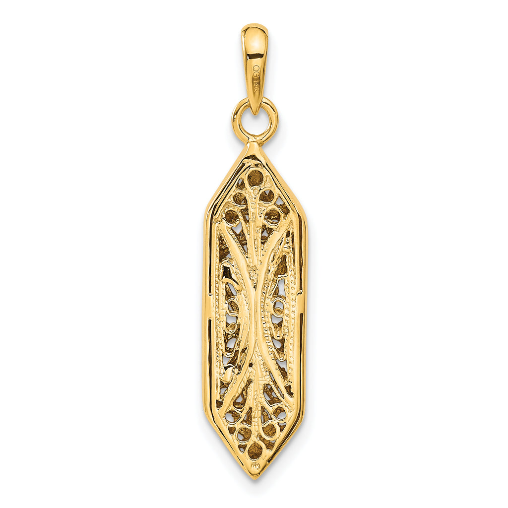 14K Gold Mezuzah Pendant with White Rhodium Accent Polished Finish