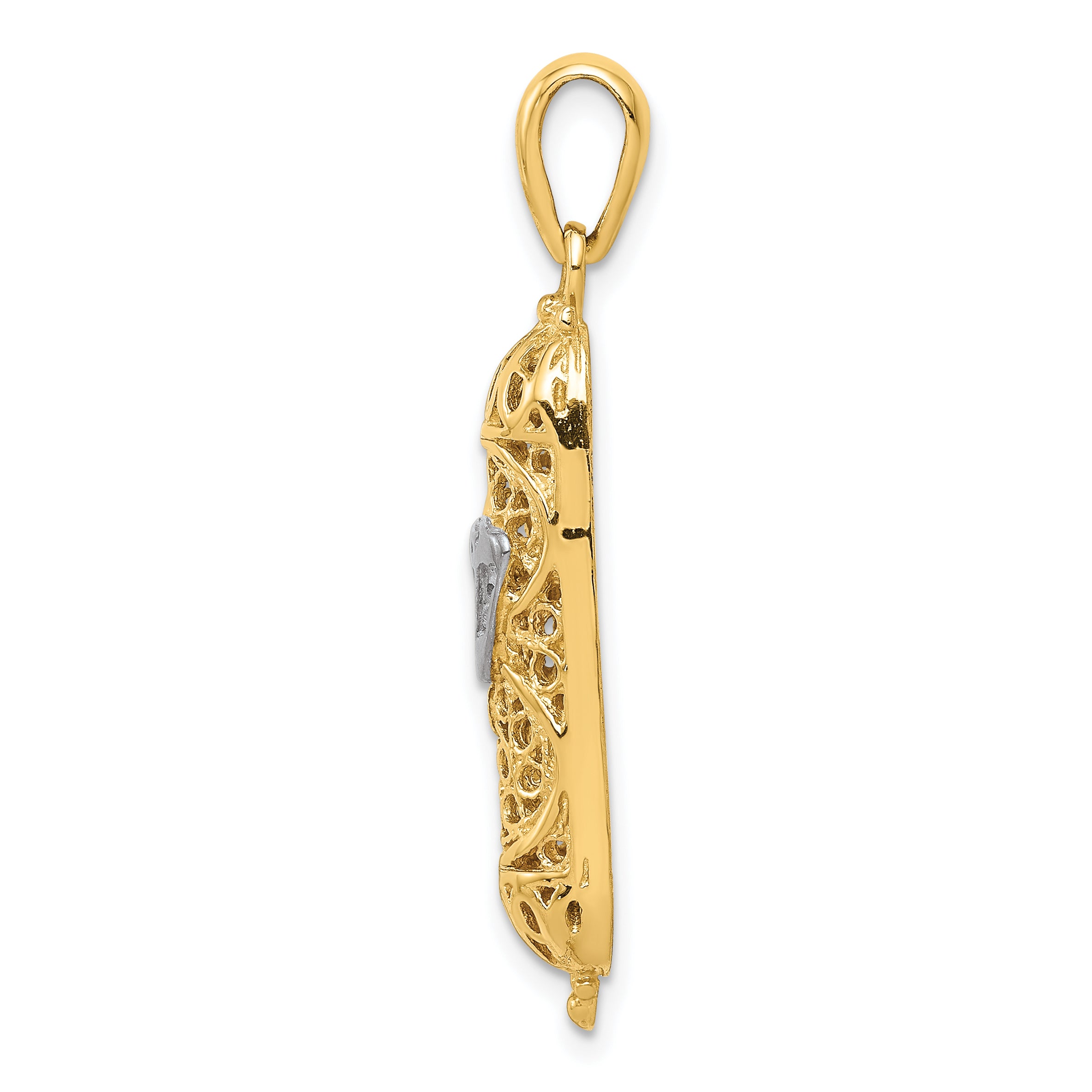 14K Gold Mezuzah Pendant with White Rhodium 3D Shin Charm, Polished Finish Secondary image