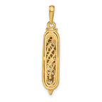 14K Gold Mezuzah Pendant with White Rhodium 3D Shin Charm, Polished Finish