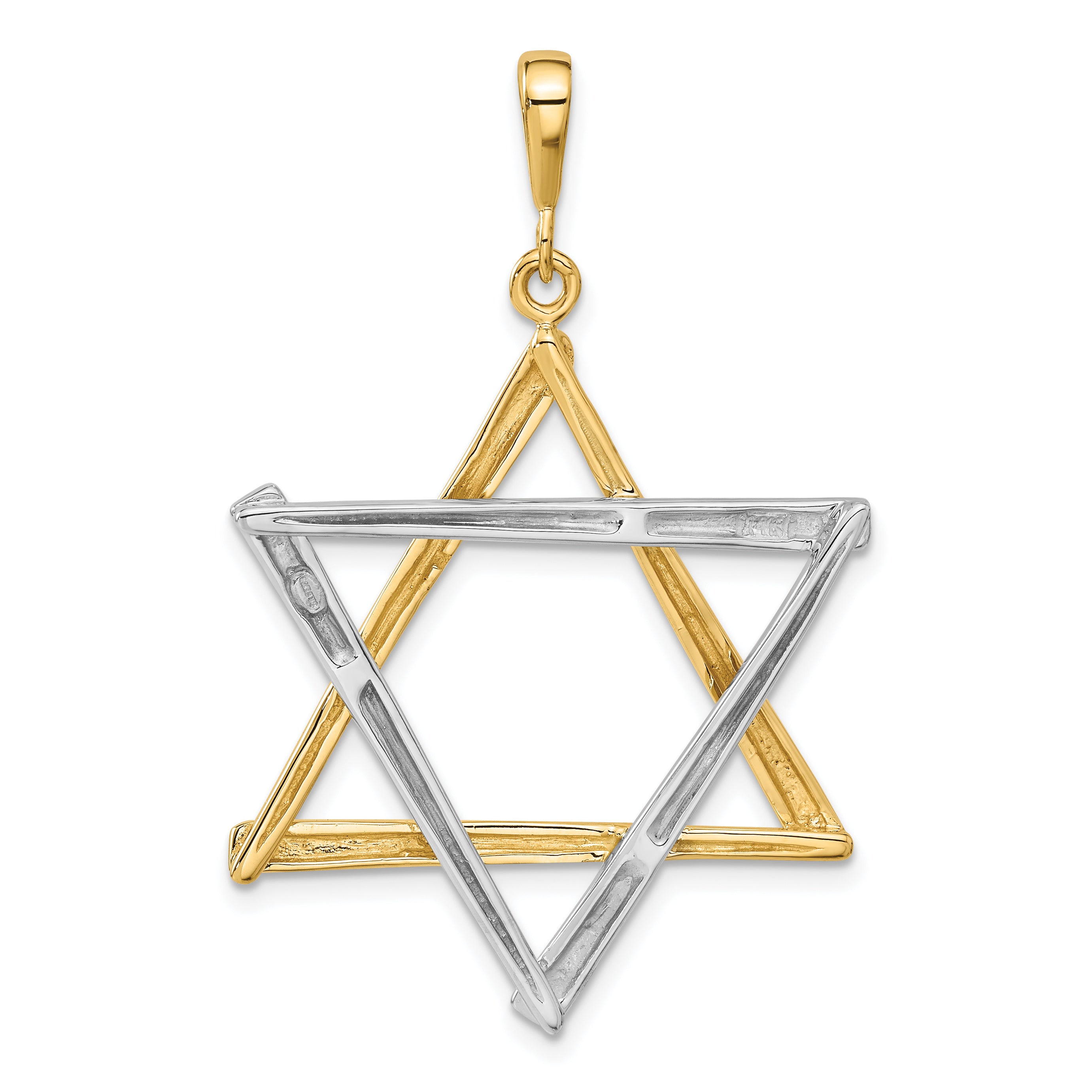 14K Two-Tone Gold Star of David Pendant with Elegant Closed Back Design