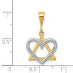 14K Two-Tone Gold Star of David Heart Pendant Elegant Themed Jewelry