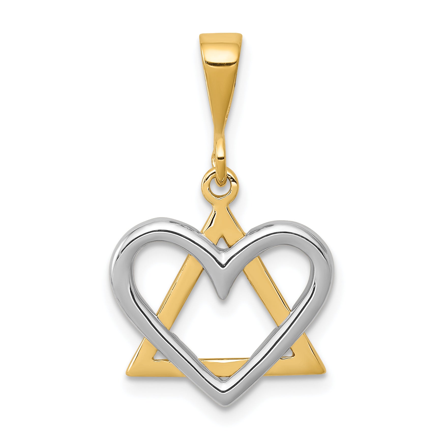 14K Two-Tone Star of David Heart Pendant Main image