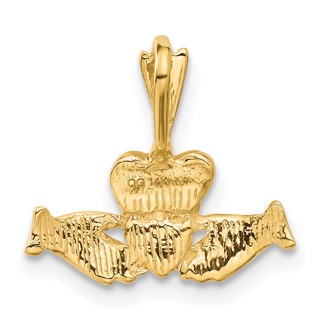 14K Gold Claddagh Charm with Polished Finish Elegant and Timeless Design