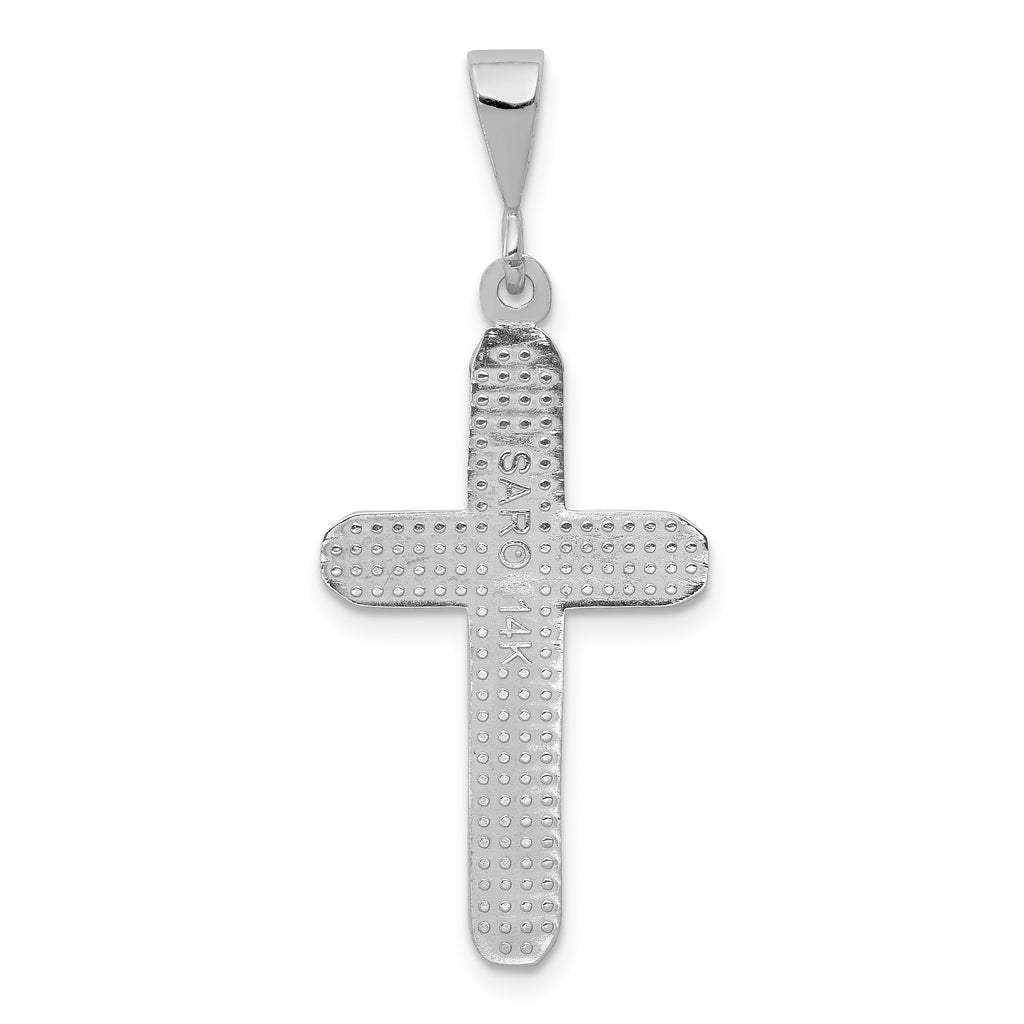 14K White Gold Cross Charm with Polished Rhodium Finish  Elegant and Textured Design