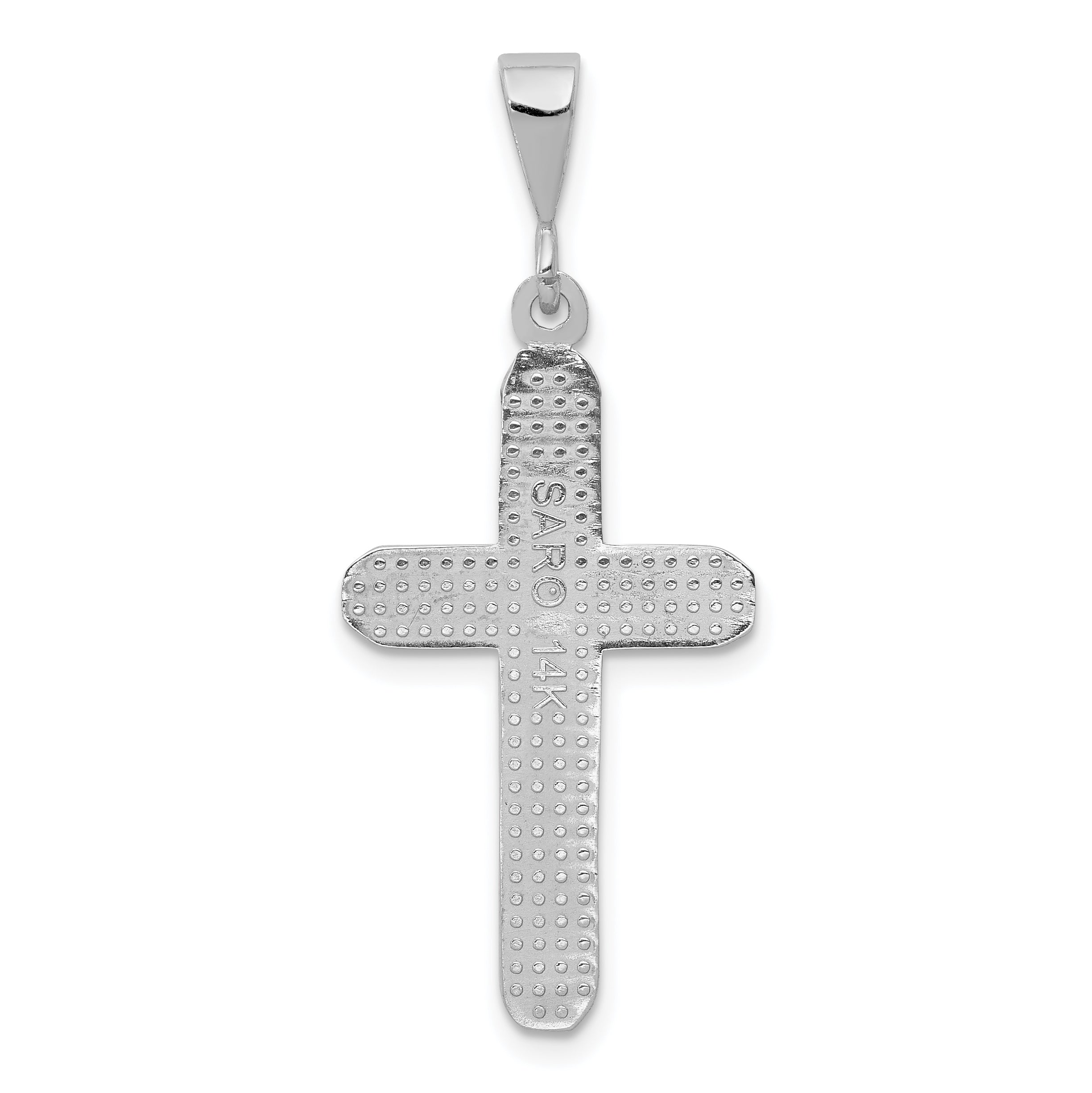 14K White Gold Cross Charm with Polished Rhodium Finish  Elegant and Textured Design