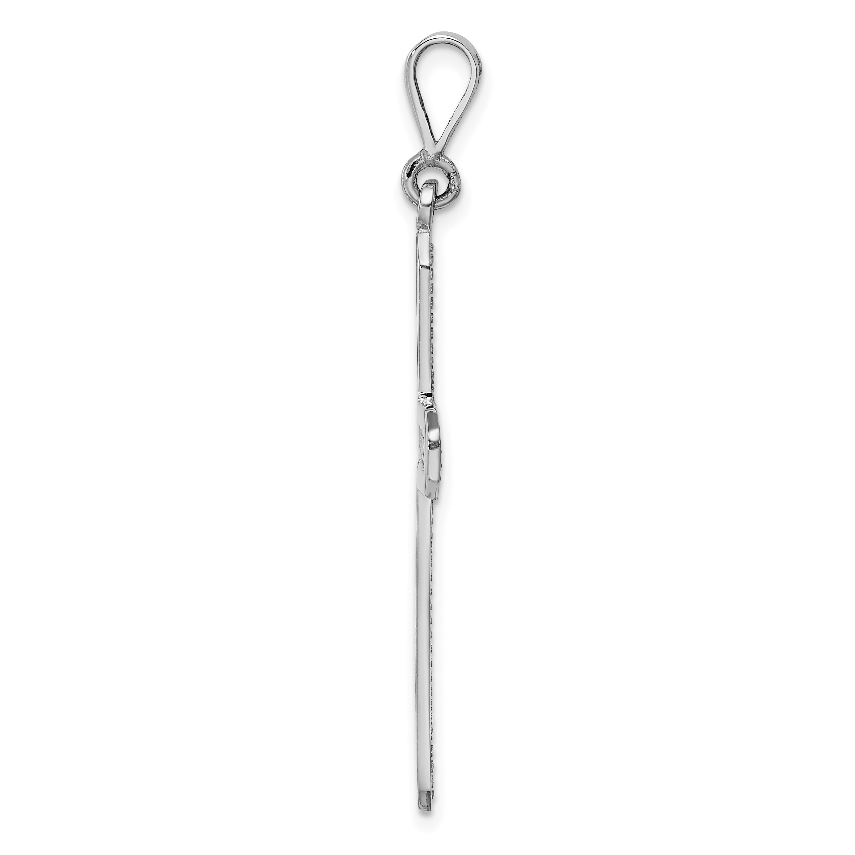 14K White Gold Cross Pendant with Polished Finish and Rhodium Plating
