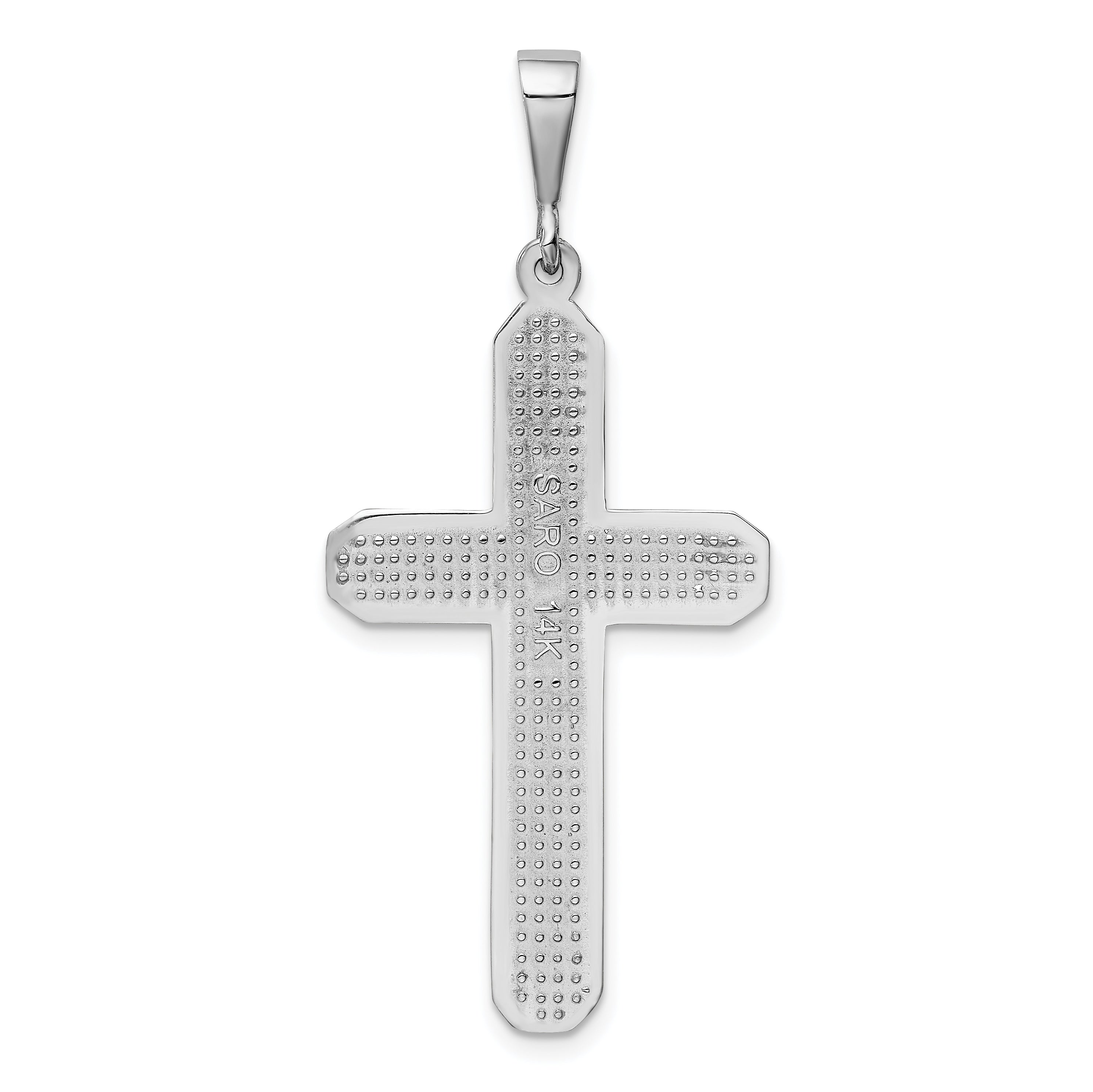 14K White Gold Cross Pendant with Polished Finish and Rhodium Plating