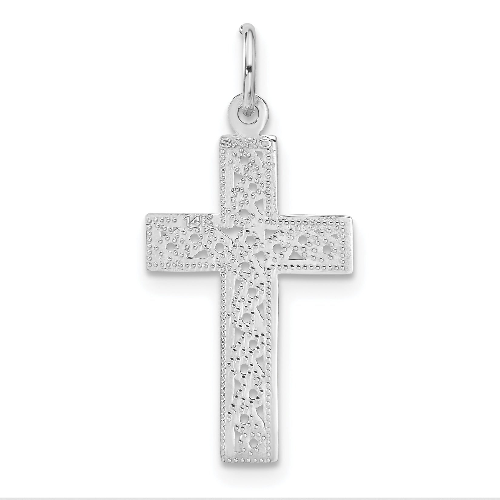 14K White Gold Cross Charm with Rhodium Plating Elegant and Timeless Design