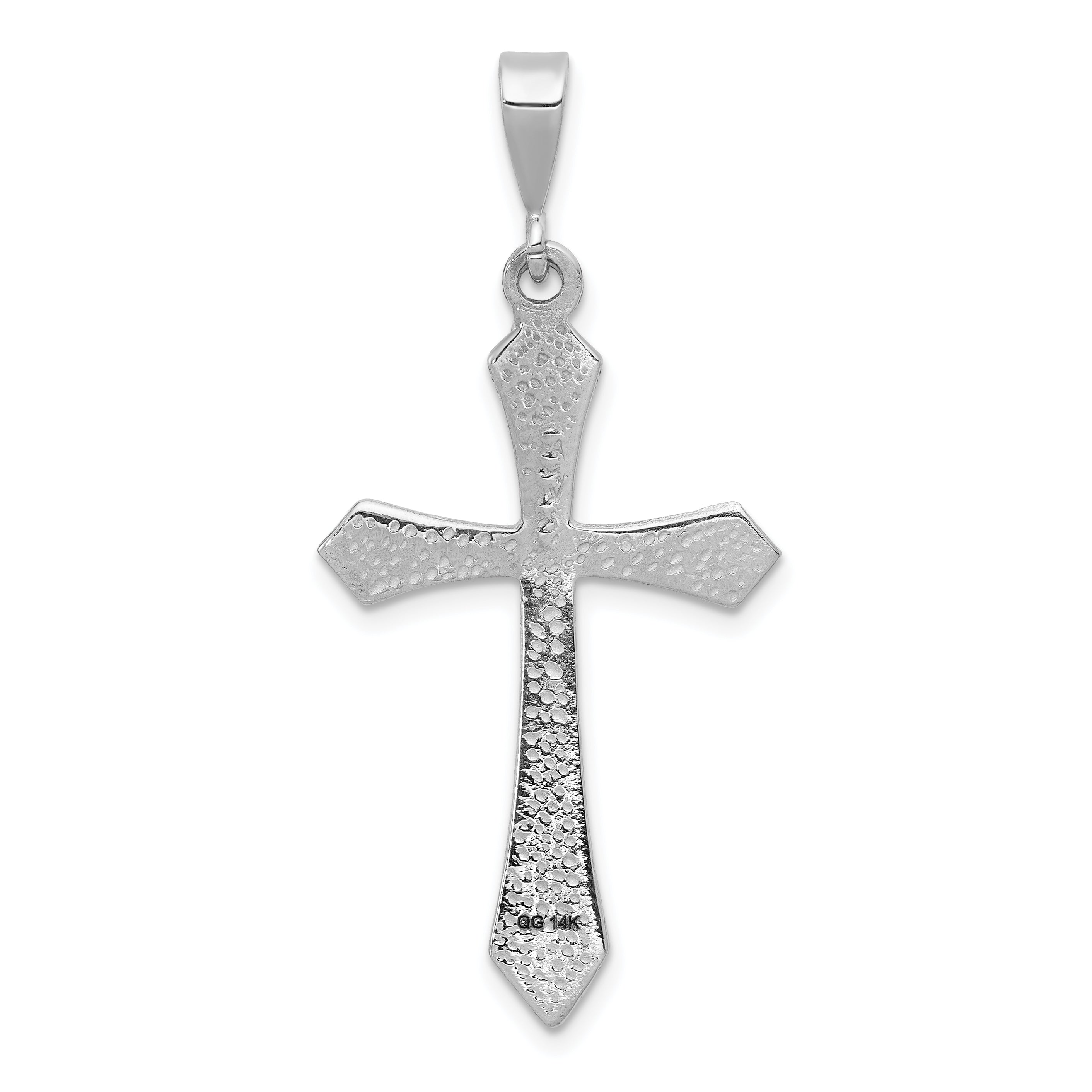 14K White Gold Passion Cross Pendant with Rhodium Finish Elegant Design 44mm
