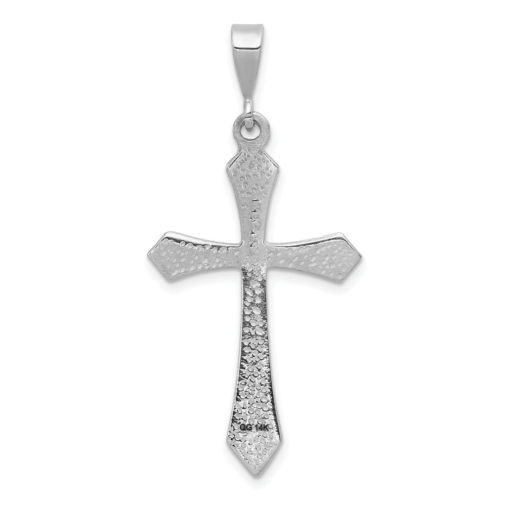 14K White Gold Passion Cross Pendant with Rhodium Finish Elegant Design 44mm