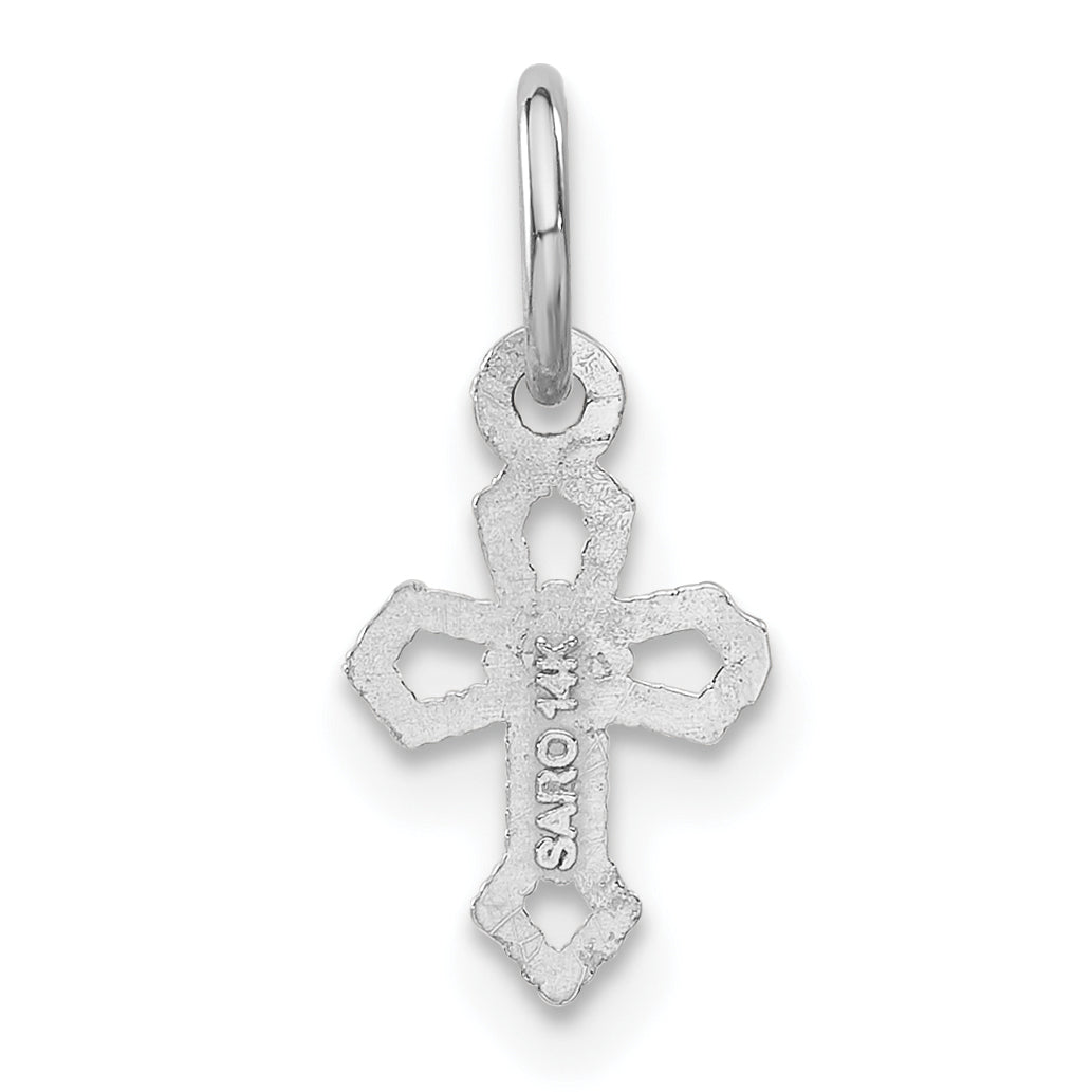 14K White Gold Passion Cross Charm with Rhodium Plating Elegant and Solid Design