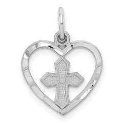 14k White Gold Cross in Heart Charm