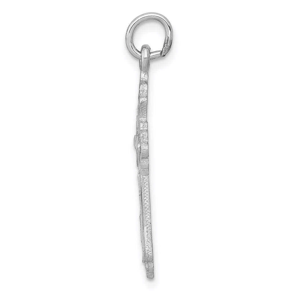 14K White Gold Cross Charm Pendant with Rhodium Finish Solid