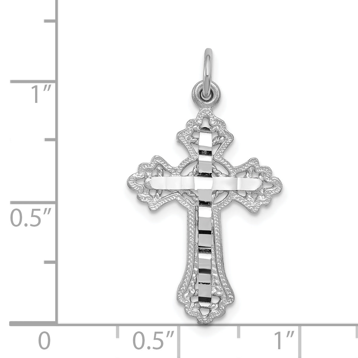 14K White Gold Cross Charm Pendant with Rhodium Finish Solid