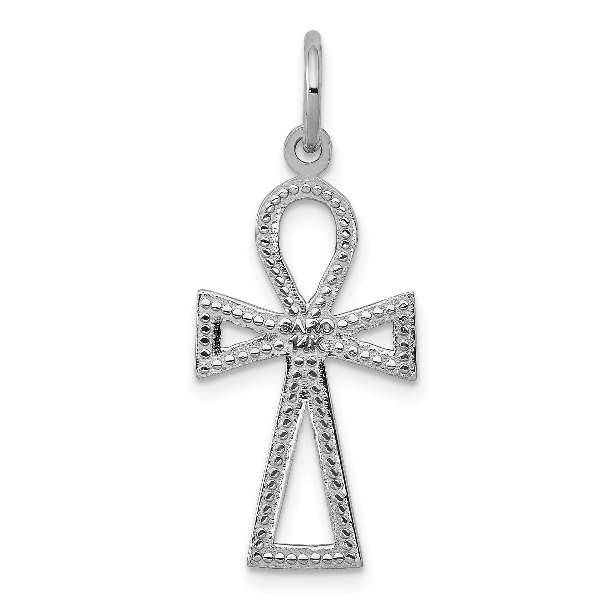14K White Gold Ankh Cross Pendant with Polished Rhodium Finish