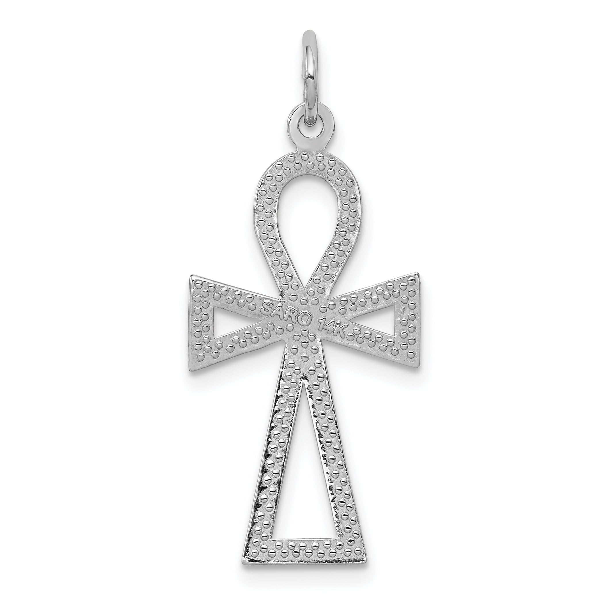 14K White Gold Ankh Cross Pendant with Polished Rhodium Finish