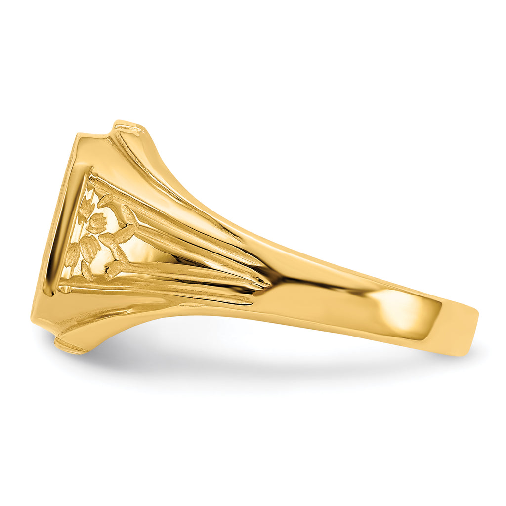 14k 9.0x9.0mm Open Back Floral Signet Ring