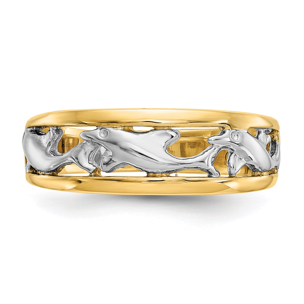 14k With Rhodium Dolphin Ring