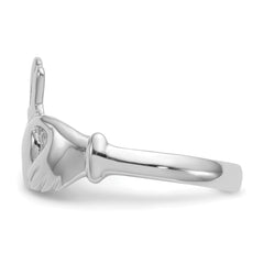 14k White Gold Polished Claddagh Ring - 7
