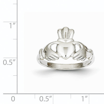 14k White Gold Polished Claddagh Ring - 7
