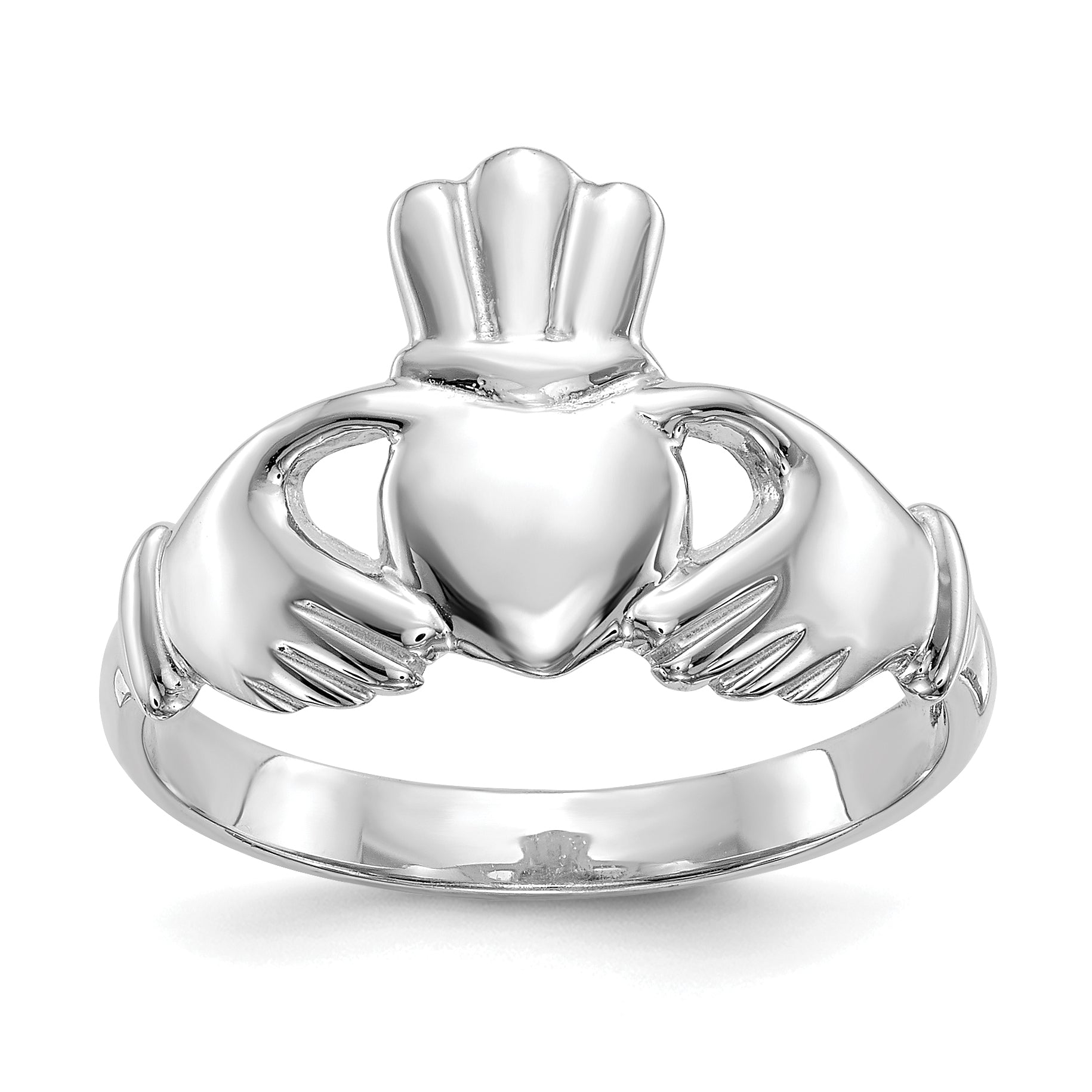 14k White Gold Polished Claddagh Ring Main image