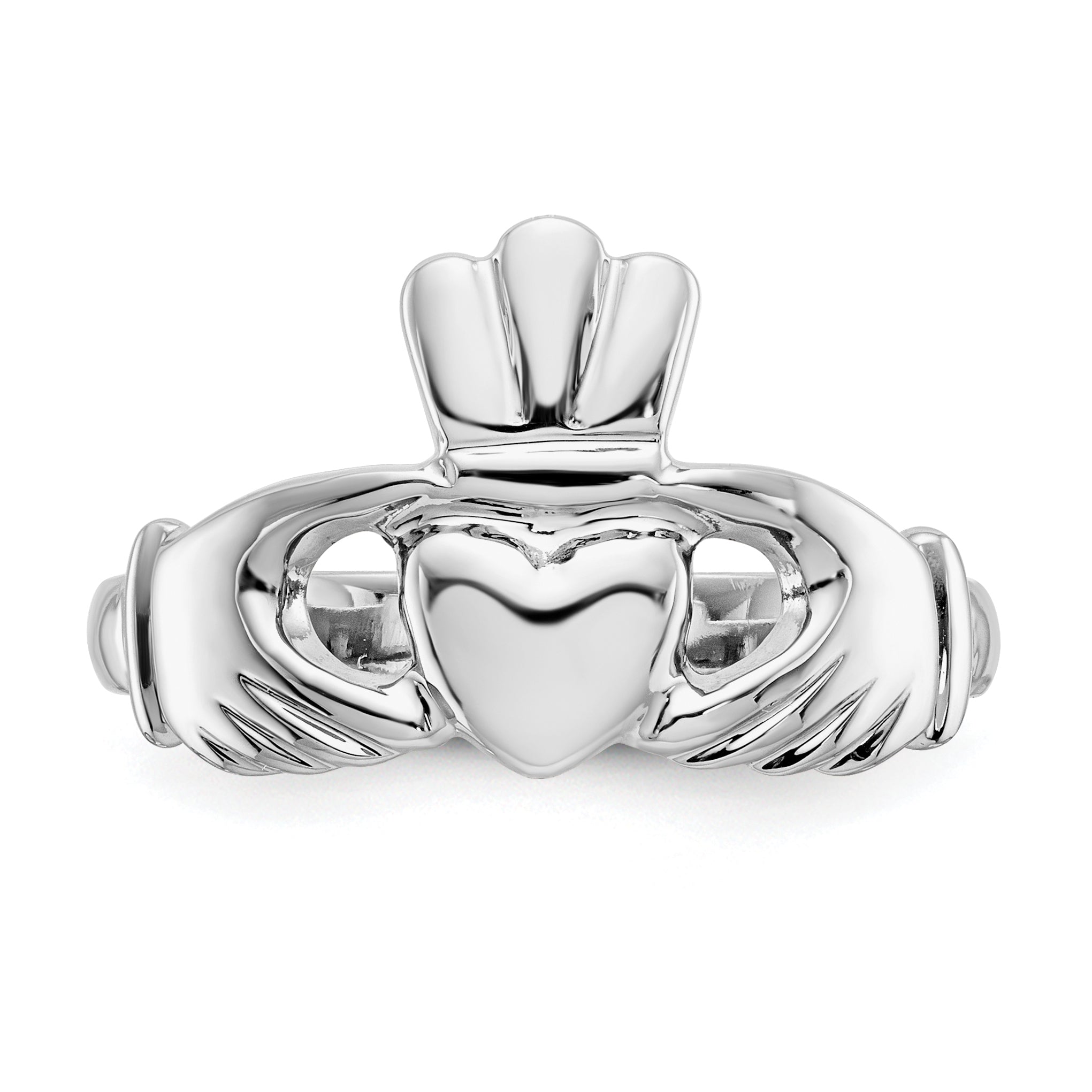 14k White Gold Polished Claddagh Ring - 8
