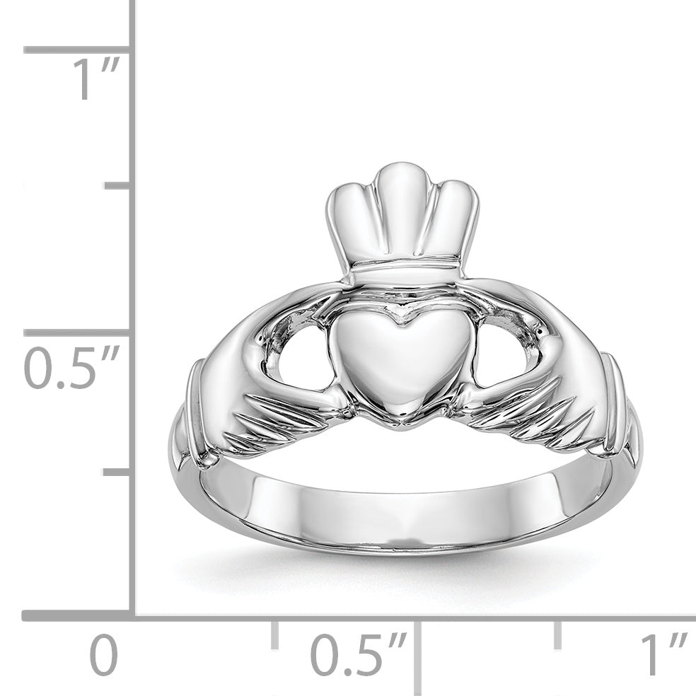 14k White Gold Polished Claddagh Ring - 8