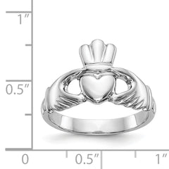 14k White Gold Polished Claddagh Ring - 8