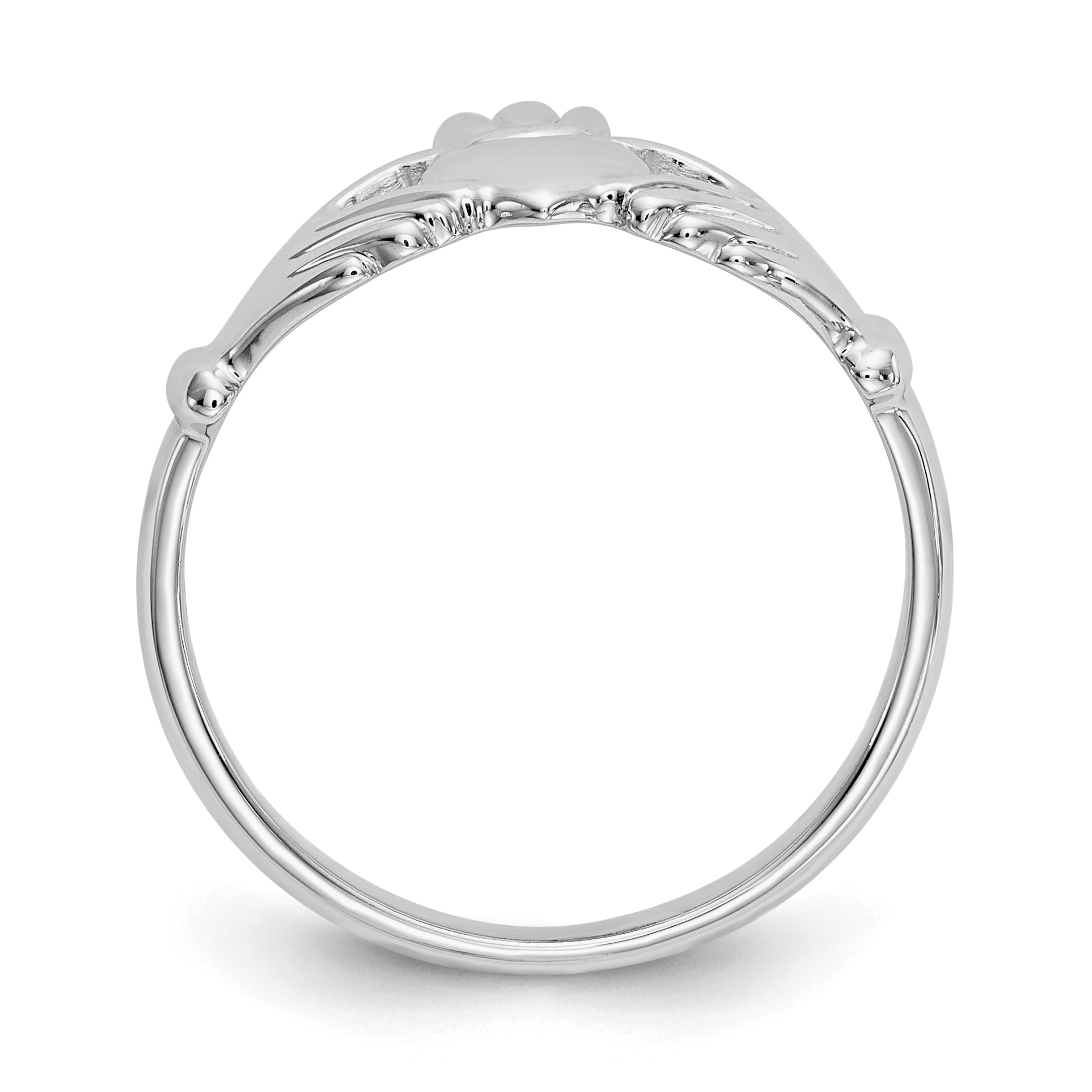 14k White Gold Polished Claddagh Ring - 6.5