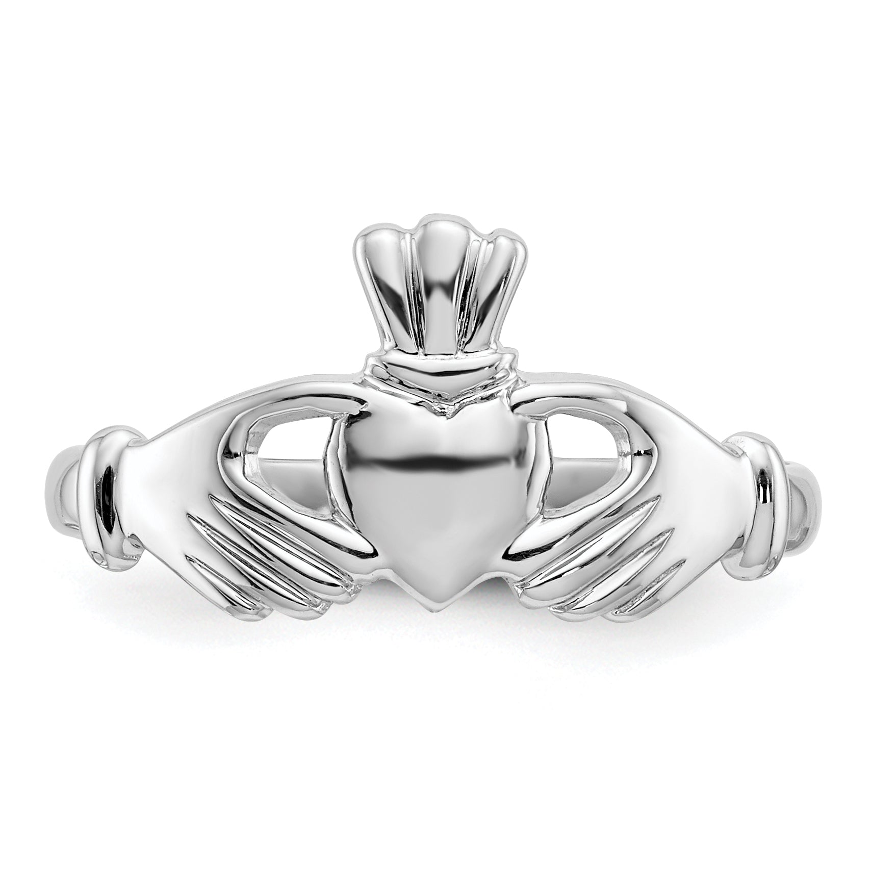 14k White Gold Polished Claddagh Ring - 6.5