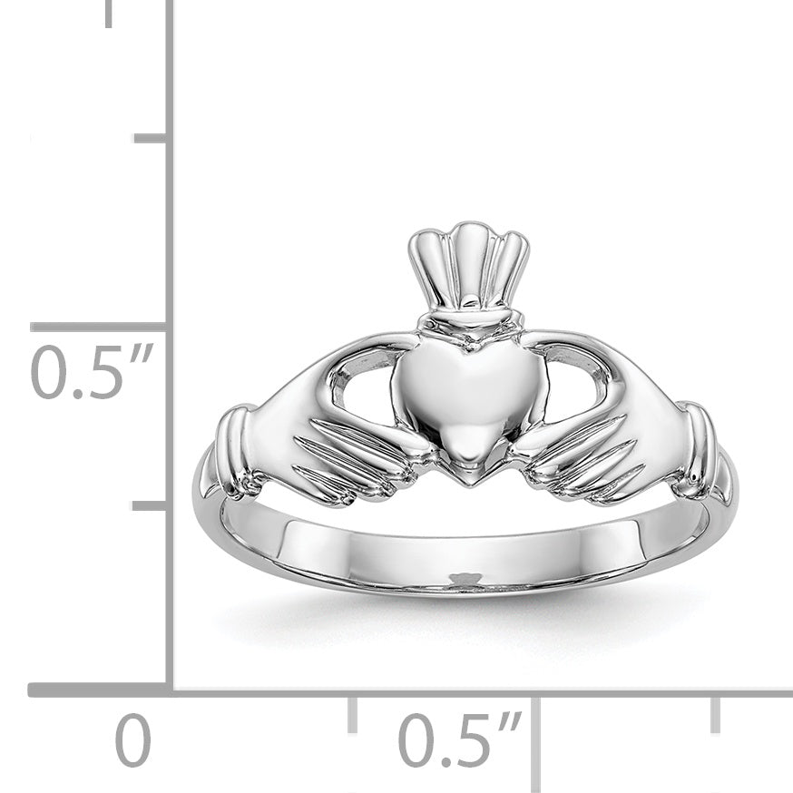 14k White Gold Polished Claddagh Ring - 6.5