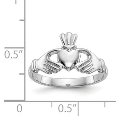 14k White Gold Polished Claddagh Ring - 6.5