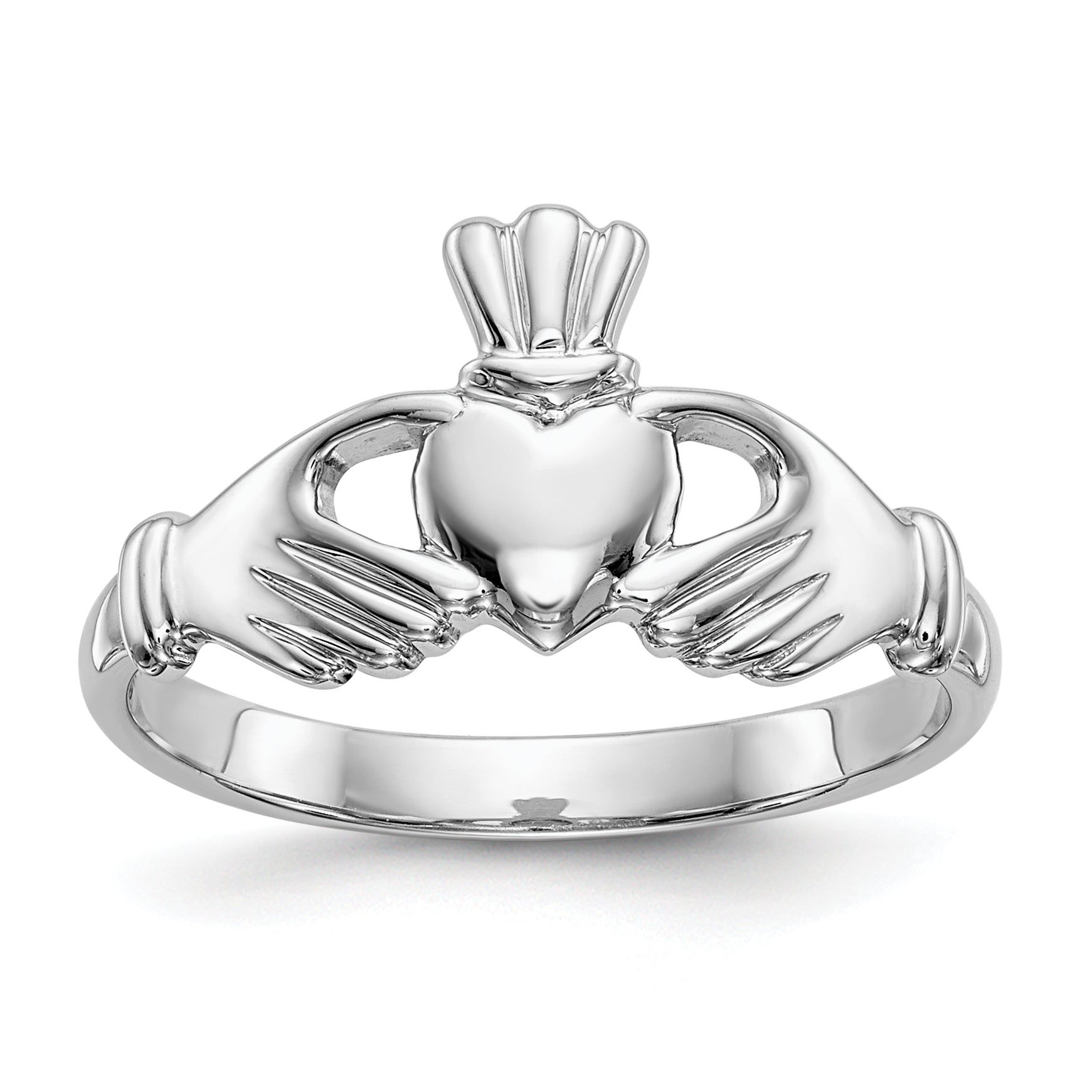 14k White Gold Polished Claddagh Ring Main image