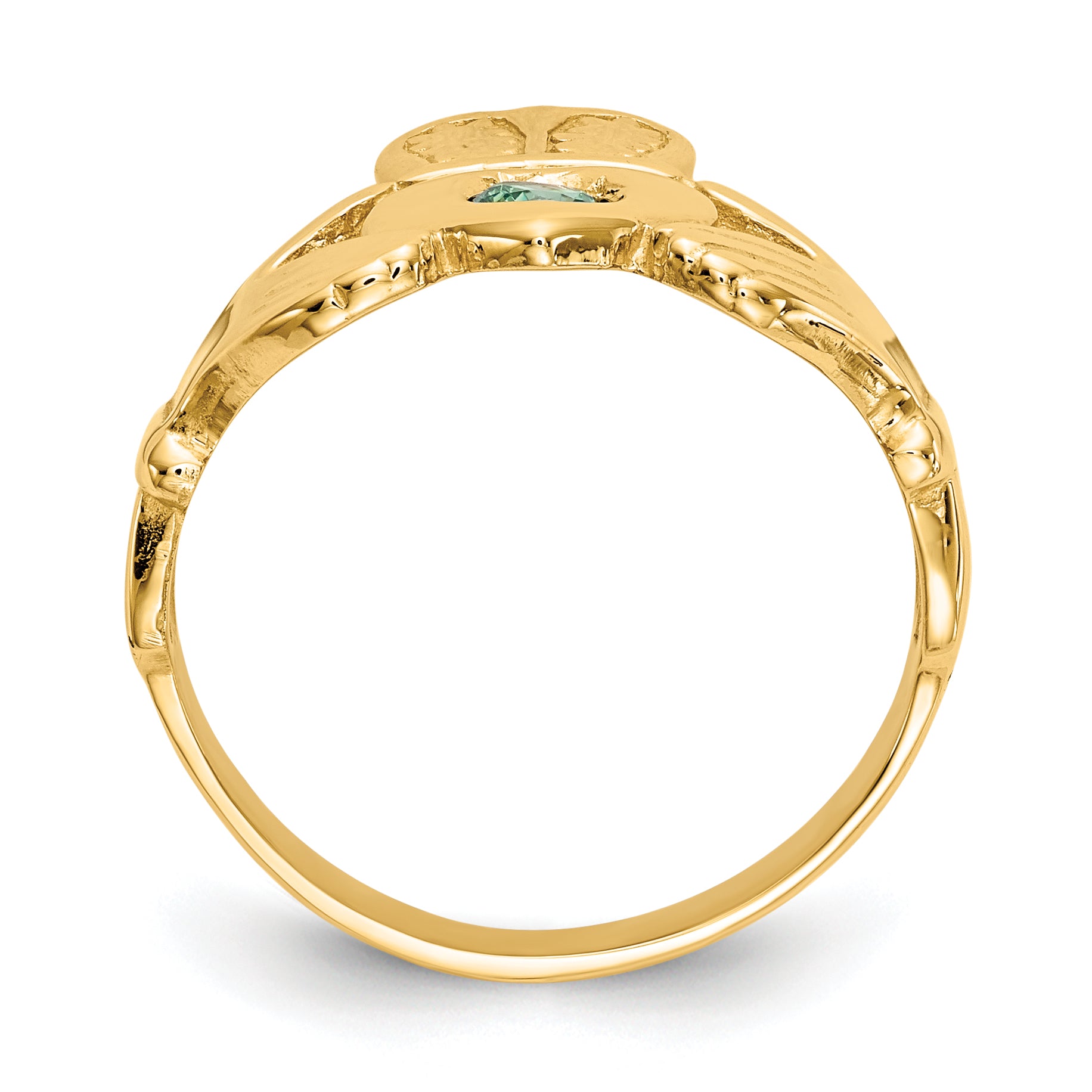 14k Imitation Green Stone Claddagh Ring Secondary image