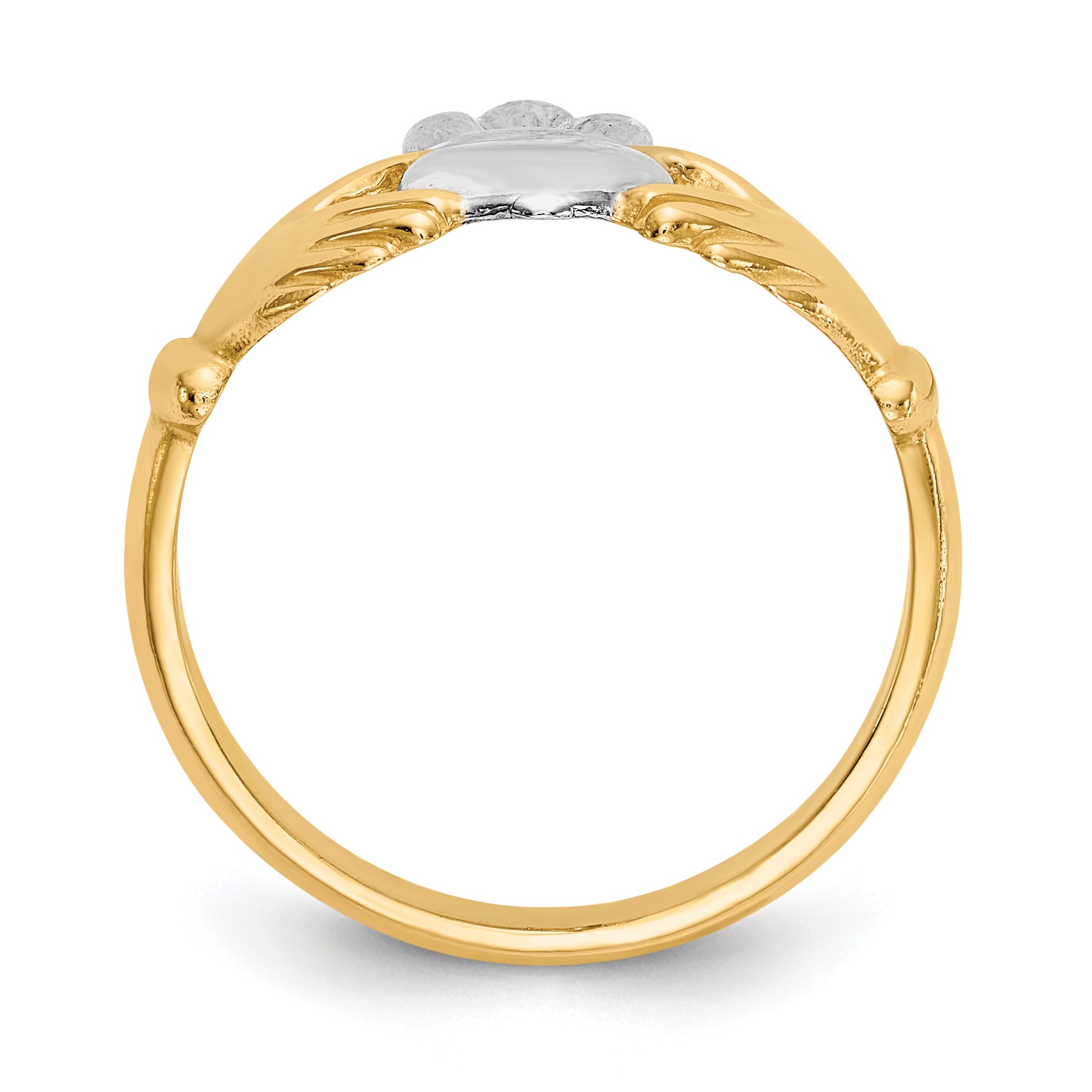 14k Polished and Rhodium Claddagh Ring - 6.5