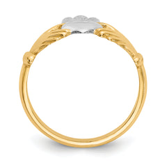 14k Polished and Rhodium Claddagh Ring - 6.5