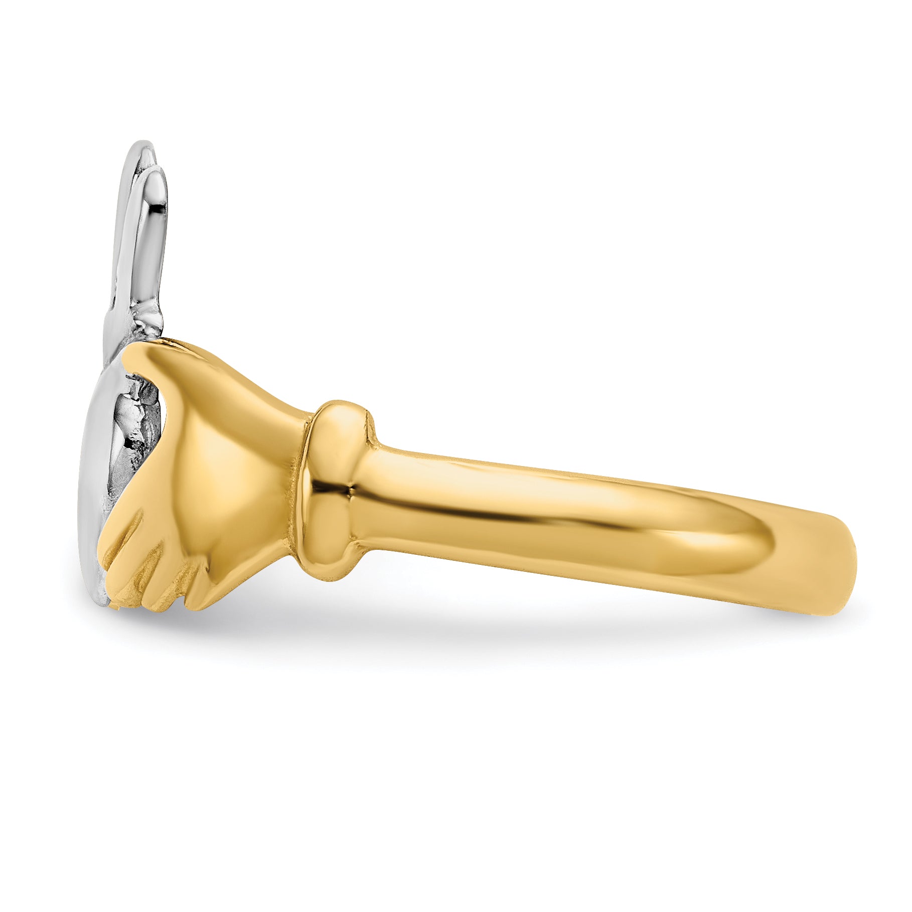 14k Polished and Rhodium Claddagh Ring - 6.5