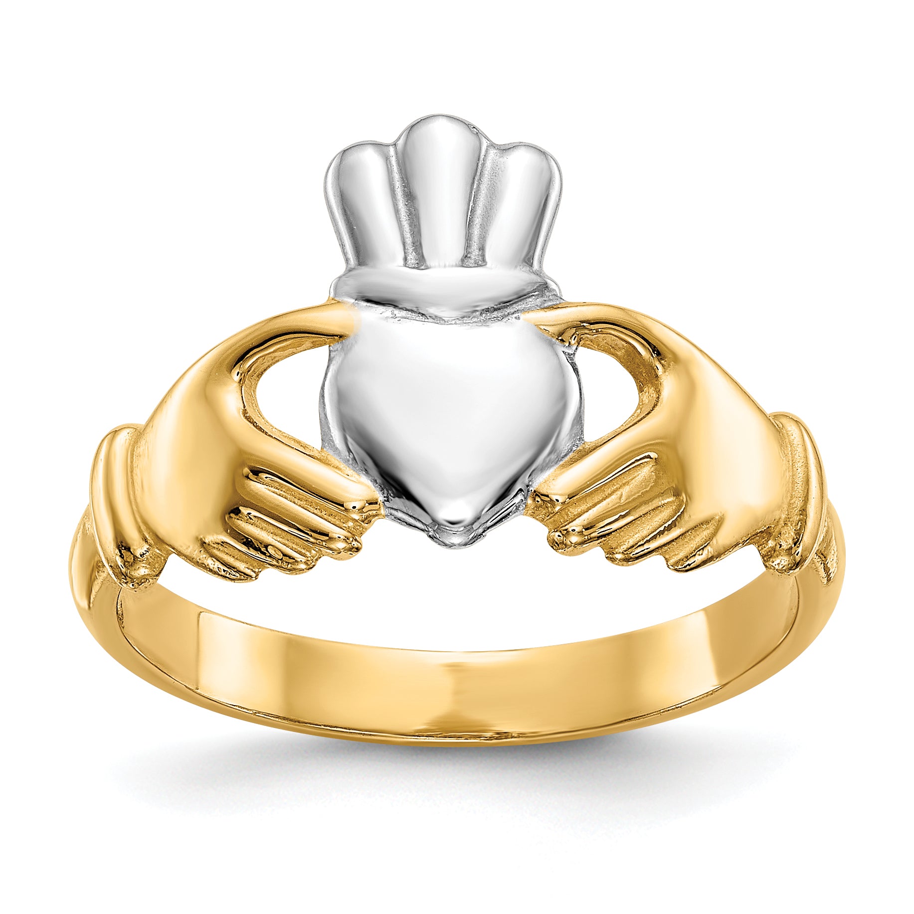 14k Polished and Rhodium Claddagh Ring Main image