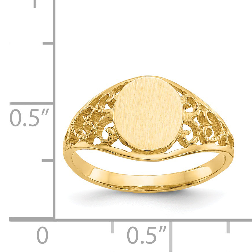 14k 8.5x7.5mm Satin Open Back Filigree Signet Ring