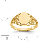 14k 8.5x7.5mm Satin Open Back Filigree Signet Ring