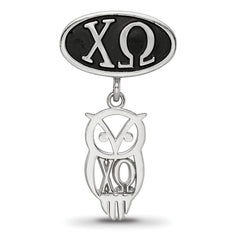 Sterling Silver LogoArt Chi Omega Sorority Greek Letters Enameled Oval with Owl Dangle Bead