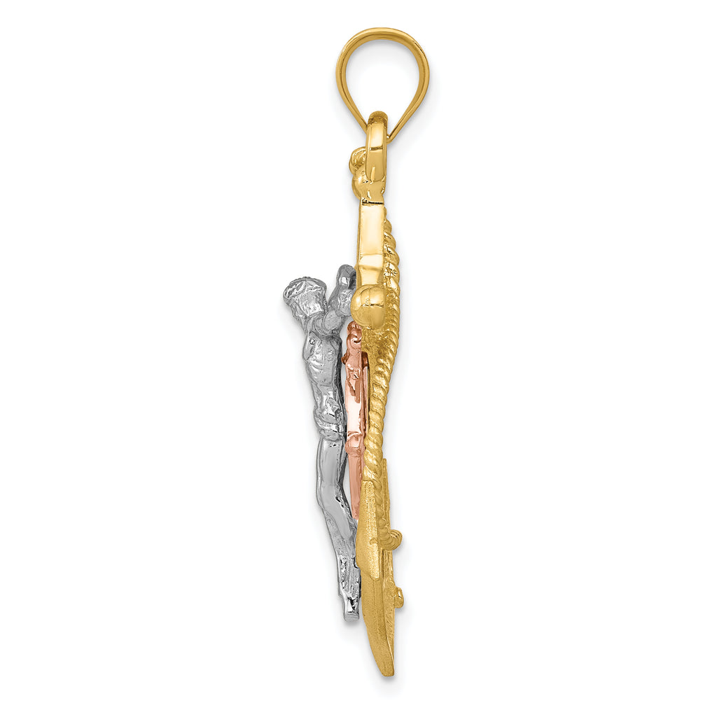 14K Tri-Color Gold Mariners Cross Pendant for Men  Solid, Casted Design