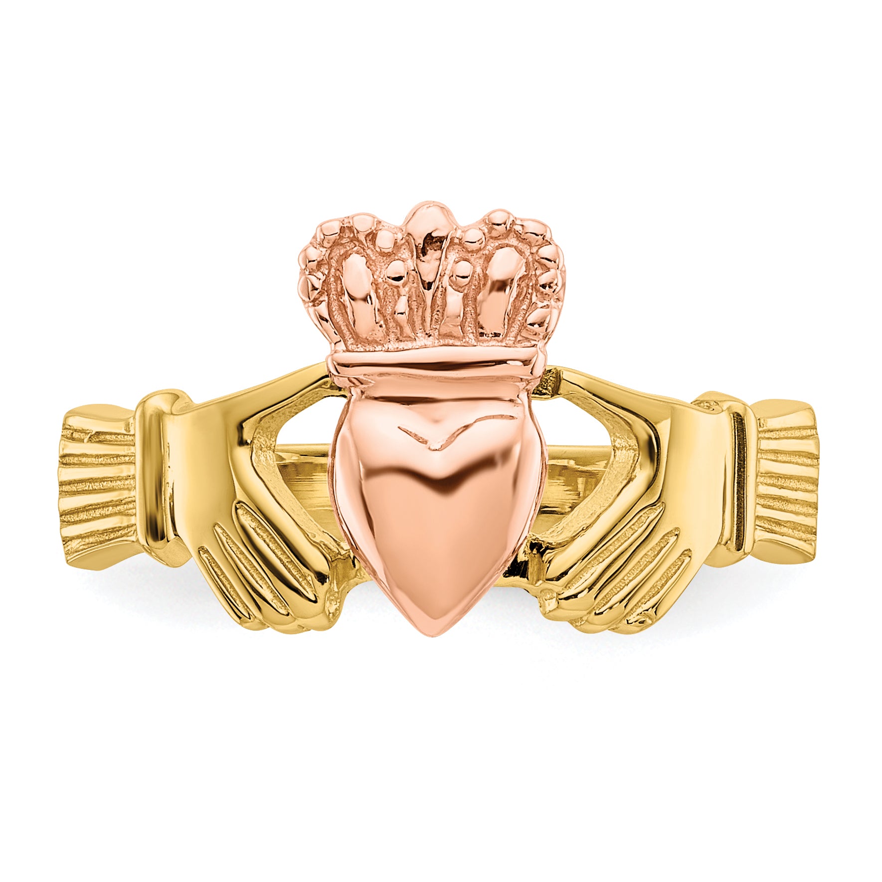 14k Two-tone Polished Claddagh Ring - 6