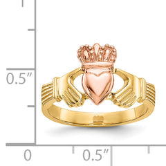 14k Two-tone Polished Claddagh Ring - 6